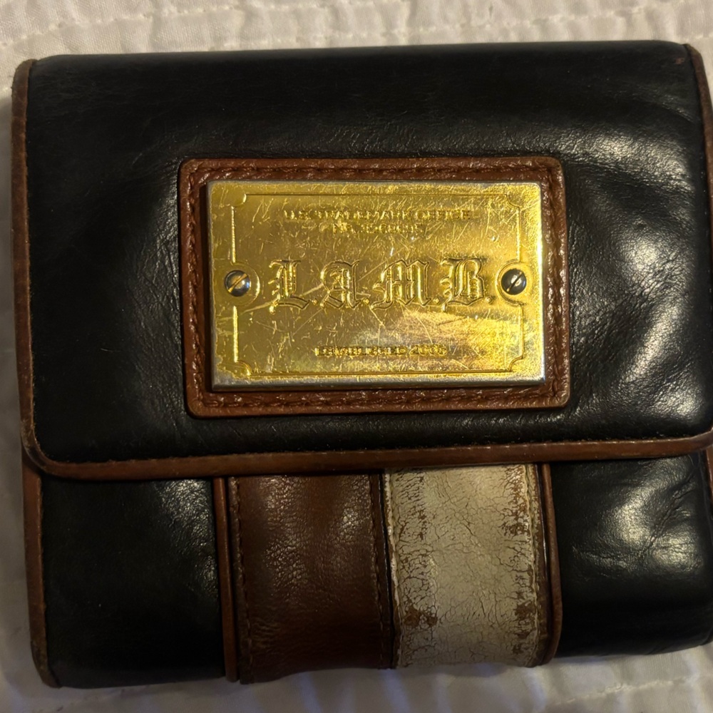 L.A.M.B. Black and Brown Leather Wallets with Gold Accents